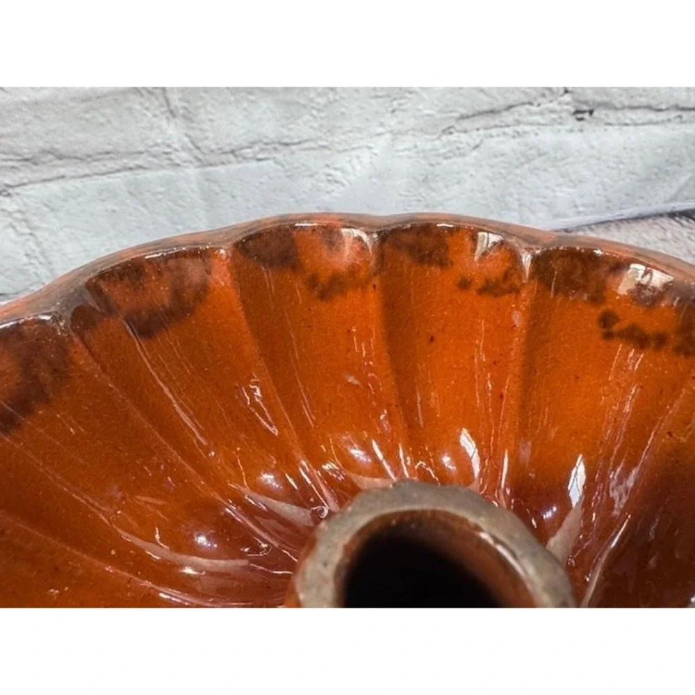 Vintage Brown Drip Glaze Pottery Bundt Cake‎ Pan Mold 7